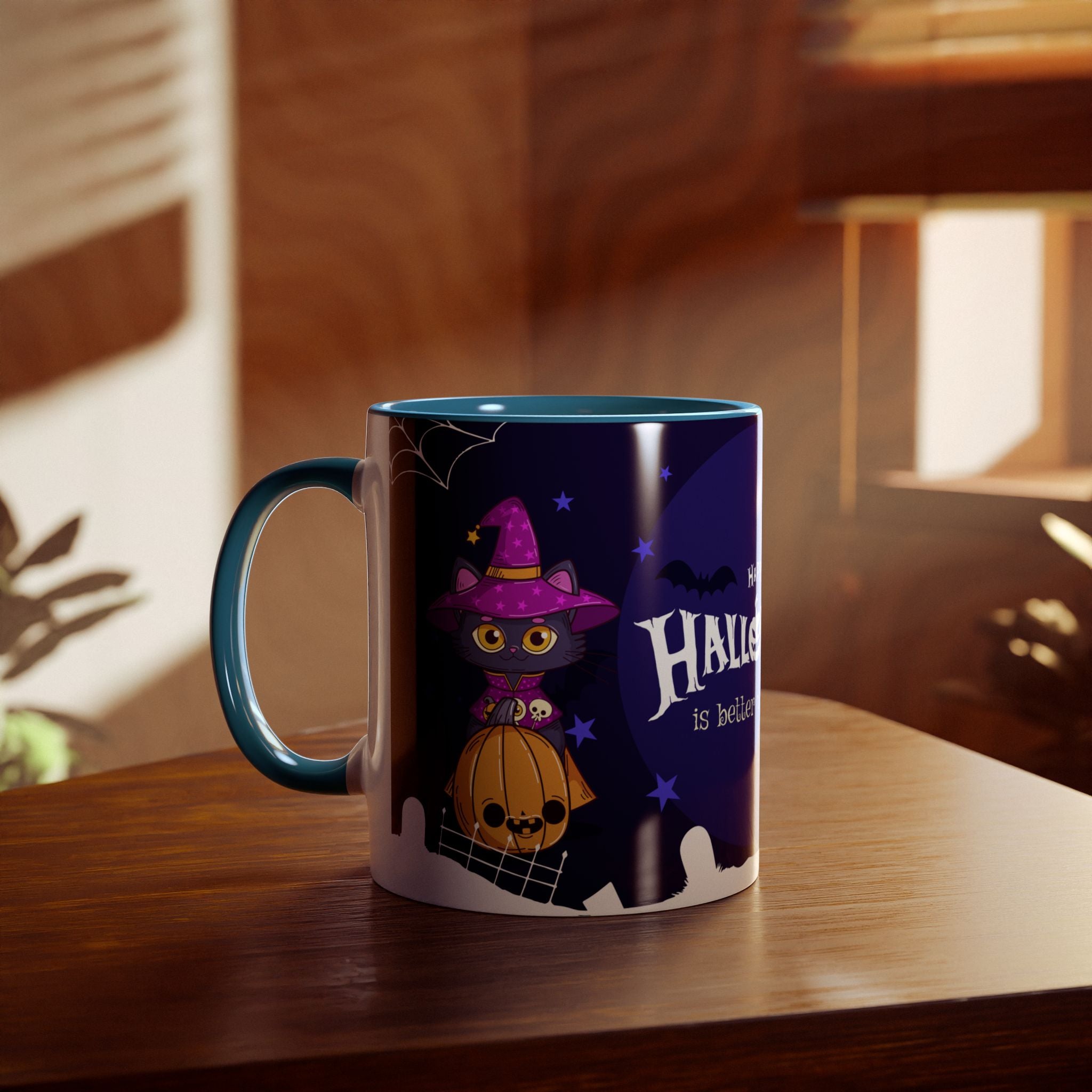 Happy Halloween with Witch's Cats | Two-Tone Coffee Mugs